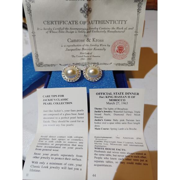 Vintage Camrose & Kross JBK Pearl And Stone Earrings With Original Box - Picture 2 of 3